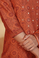 Rust Hand Embroidery Chanderi Suit Set