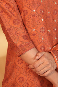 Rust Hand Embroidery Chanderi Suit Set
