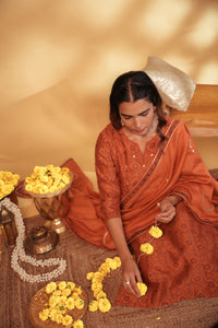 Rust Hand Embroidery Chanderi Suit Set