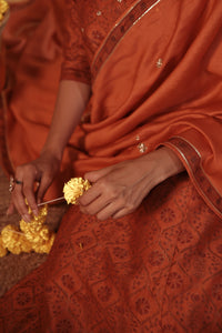 Rust Hand Embroidery Chanderi Suit Set
