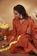 Rust Hand Embroidery Chanderi Suit Set
