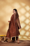 Brown Chanderi Hand-Embroidered Suit Set