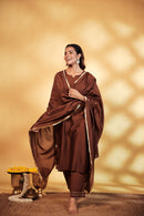 Brown Chanderi Hand-Embroidered Suit Set