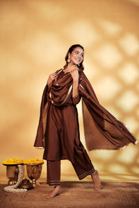Brown Chanderi Hand-Embroidered Suit Set