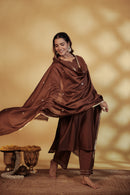 Brown Chanderi Hand-Embroidered Suit Set