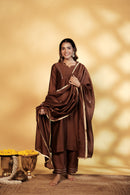 Brown Chanderi Hand-Embroidered Suit Set