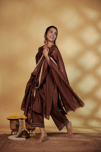 Brown Chanderi Hand-Embroidered Suit Set