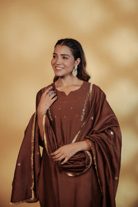 Brown Chanderi Hand-Embroidered Suit Set