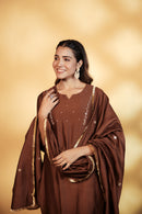 Brown Chanderi Hand-Embroidered Suit Set