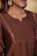 Brown Chanderi Hand-Embroidered Suit Set