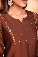Brown Chanderi Hand-Embroidered Suit Set