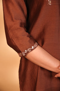 Brown Chanderi Hand-Embroidered Suit Set