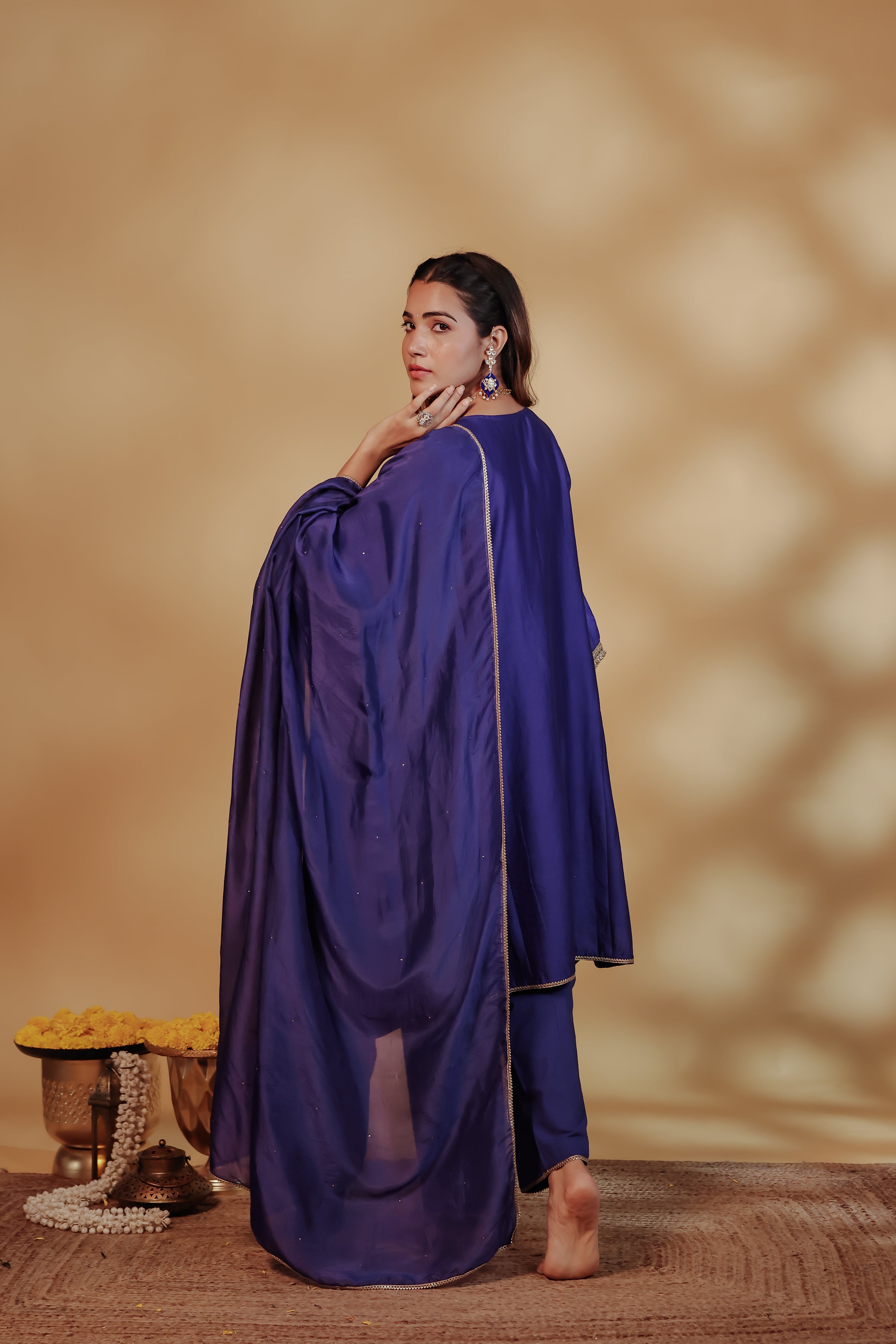 Blue Chanderi Hand-Embroidered Suit Set