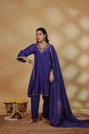 Blue Chanderi Hand-Embroidered Suit Set