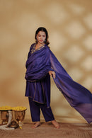Blue Chanderi Hand-Embroidered Suit Set