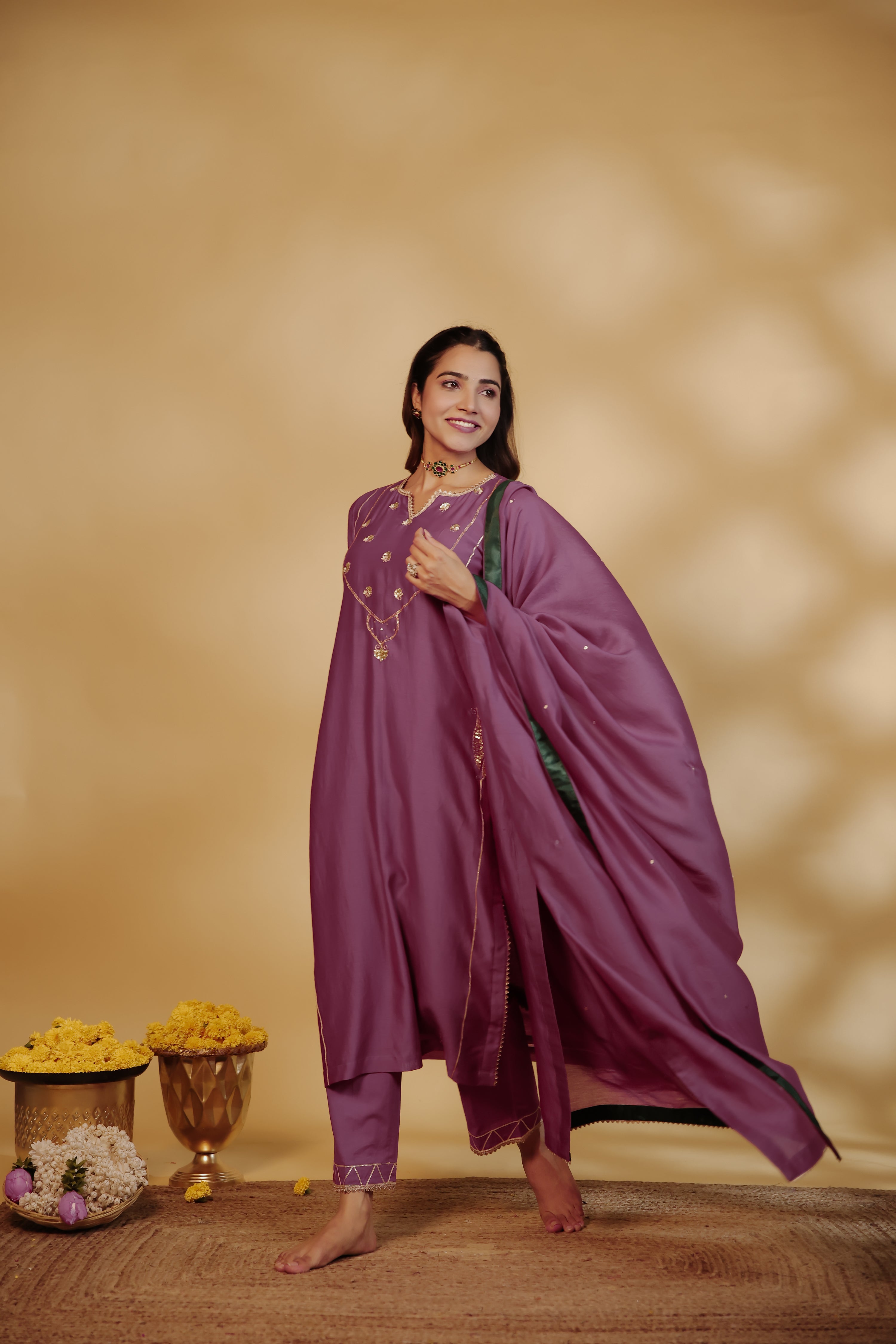 Jamuni Chanderi Hand-Embroidered Suit Set