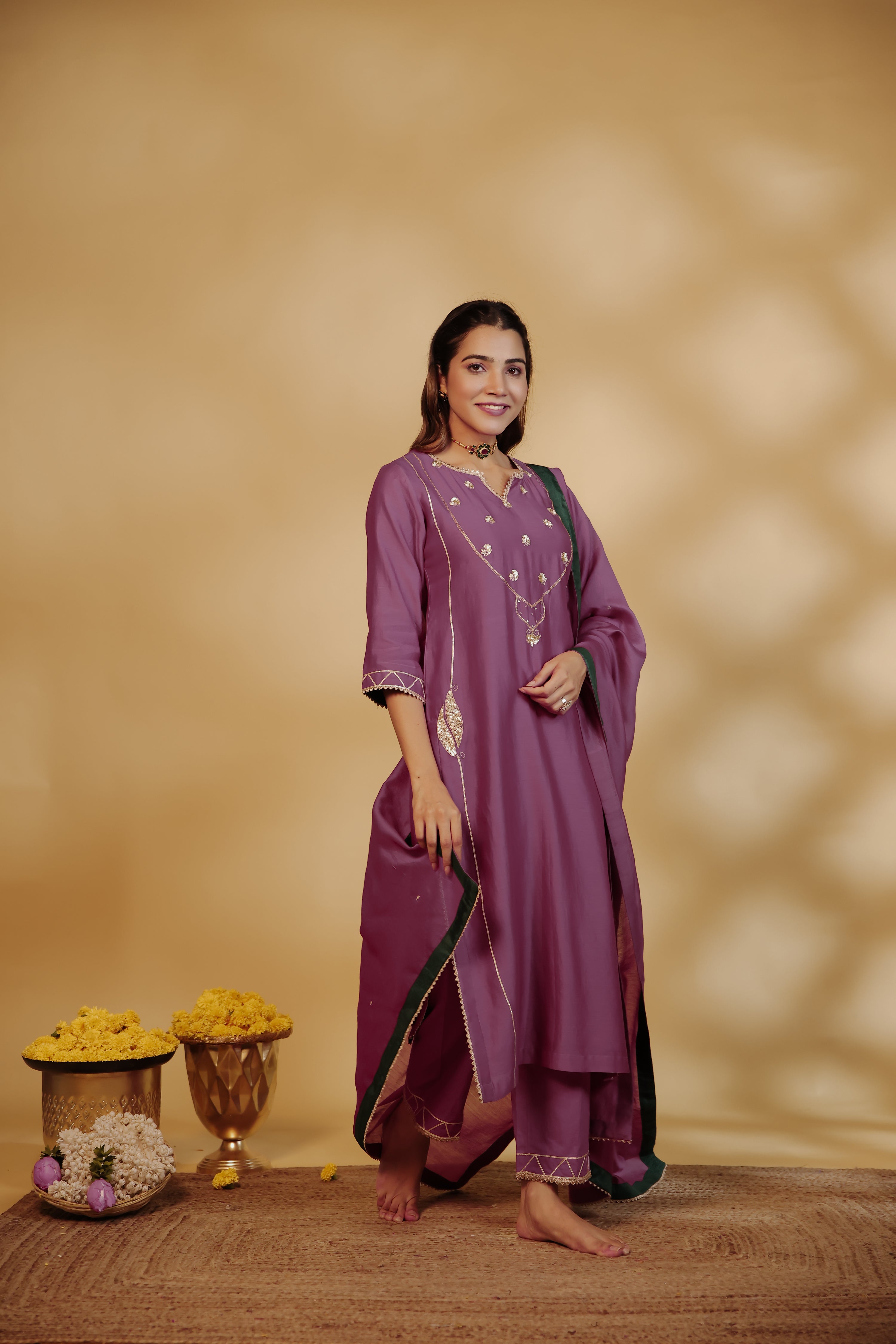 Jamuni Chanderi Hand-Embroidered Suit Set