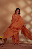 Orange Chanderi Hand Embroidered Suit Set