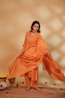 Orange Chanderi Hand Embroidered Suit Set