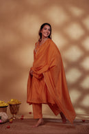 Orange Chanderi Hand Embroidered Suit Set