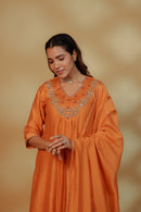 Orange Chanderi Hand Embroidered Suit Set