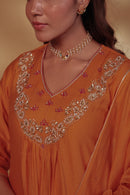Orange Chanderi Hand Embroidered Suit Set