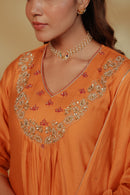 Orange Chanderi Hand Embroidered Suit Set