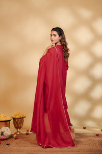 Red Chanderi Hand-Embroidered Suit Set