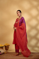 Coral Hand-Embroidered Chanderi Suit Set