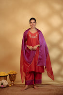 Coral Hand-Embroidered Chanderi Suit Set