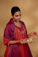 Coral Hand-Embroidered Chanderi Suit Set