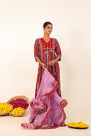 Maroon Printed Hand- Block Viscose Muslin Suit Set