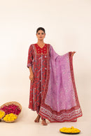 Maroon Printed Hand- Block Viscose Muslin Suit Set
