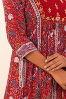 Maroon Printed Hand- Block Viscose Muslin Suit Set