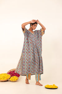 Light Blue Hand-Block Printed Viscose Muslin Kurta Set
