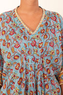 Light Blue Hand-Block Printed Viscose Muslin Kurta Set