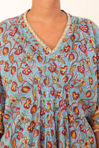 Light Blue Hand-Block Printed Viscose Muslin Kurta Set