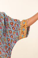 Light Blue Hand-Block Printed Viscose Muslin Kurta Set