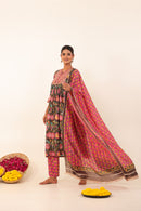 Brown & Pink Hand- Block Viscose Muslin Suit Set