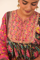 Brown & Pink Hand- Block Viscose Muslin Suit Set