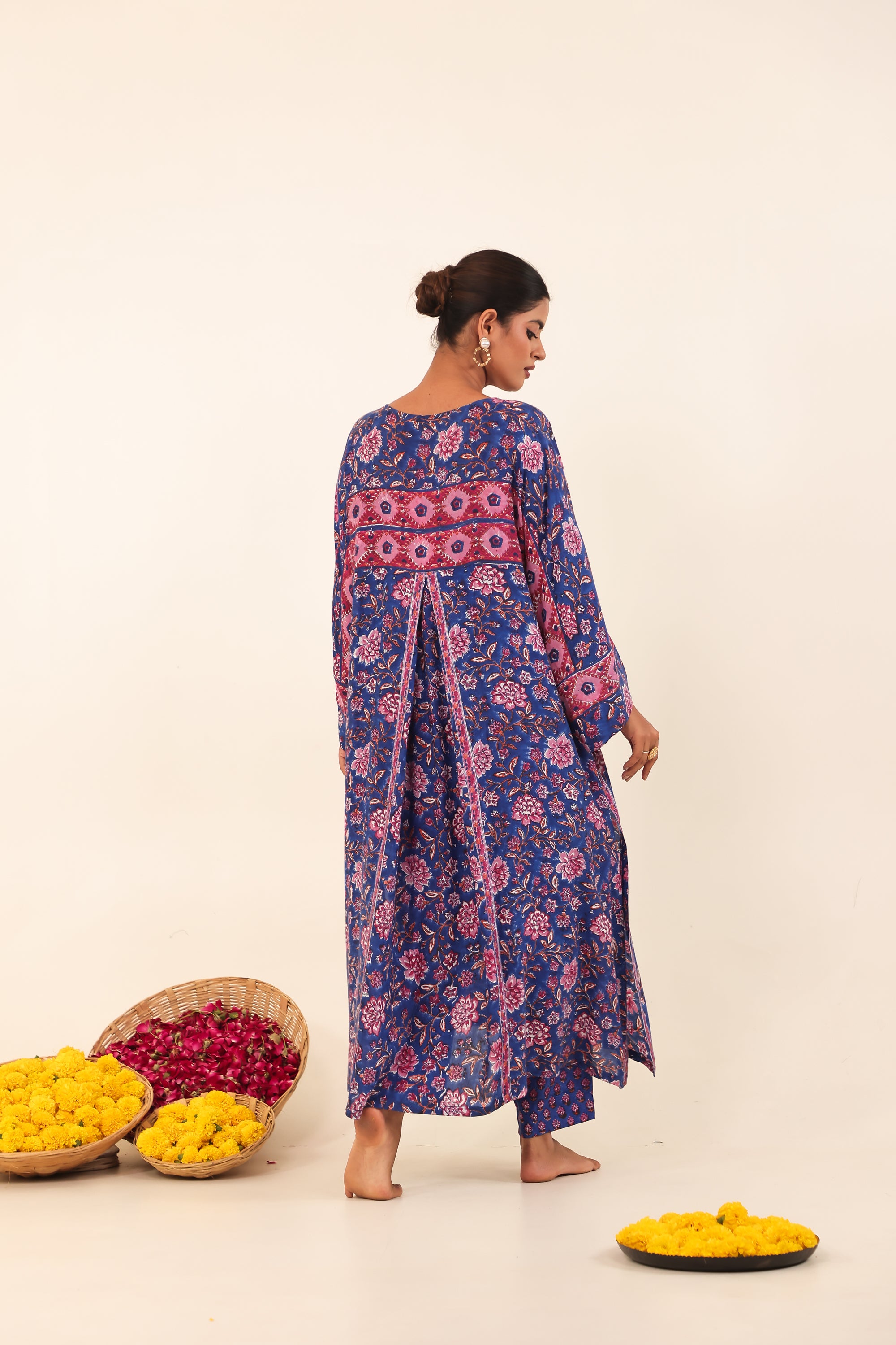Royal Blue Hand-Block Printed Viscose Muslin Kurta Set