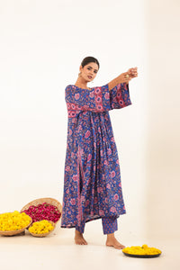 Royal Blue Hand-Block Printed Viscose Muslin Kurta Set