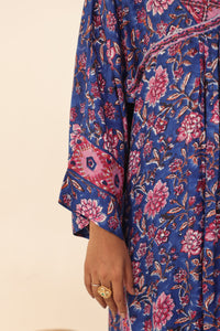 Royal Blue Hand-Block Printed Viscose Muslin Kurta Set
