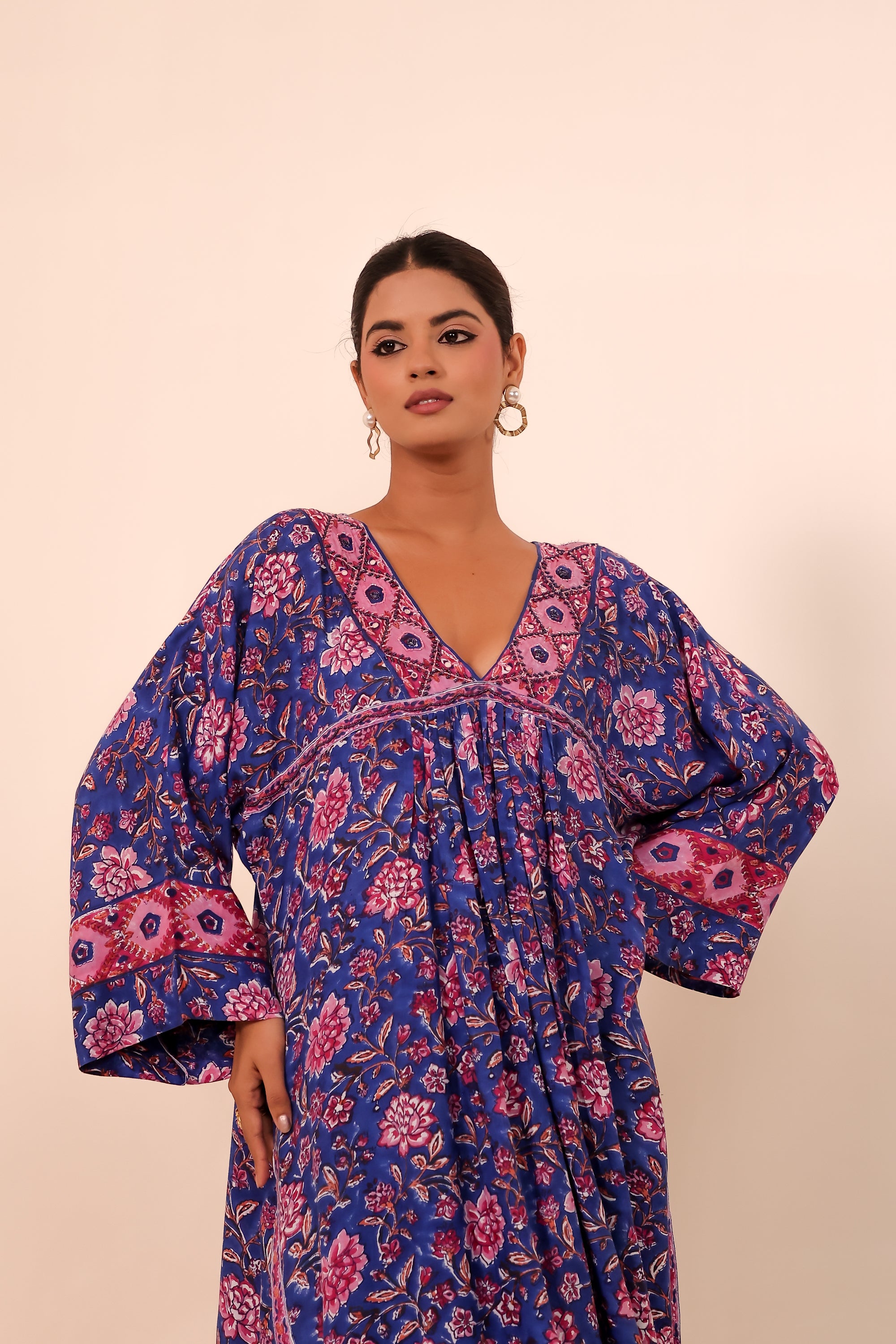Royal Blue Hand-Block Printed Viscose Muslin Kurta Set