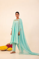 Sky Blue Hand- Embroidery Chanderi Suit Set