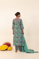 Sea Green Hand- Block Viscose Muslin Suit Set
