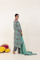 Sea Green Hand- Block Viscose Muslin Suit Set
