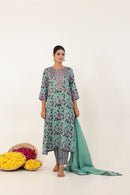 Sea Green Hand- Block Viscose Muslin Suit Set