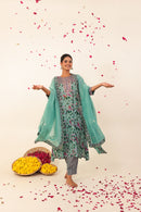 Sea Green Hand- Block Viscose Muslin Suit Set