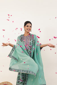 Sea Green Hand- Block Viscose Muslin Suit Set